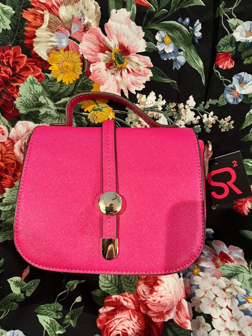 NWT Sonia Rykiel Hot Pink Saffiano Mini Top Handle Flap Bag Crossbody